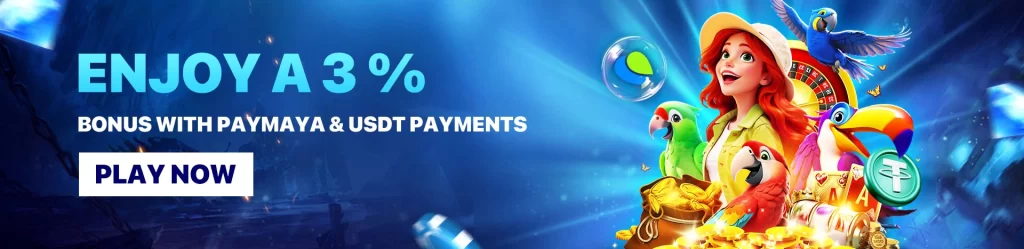 NEWJILI online casino promotion offering 3 percent bonus with PayMaya deposit for players after login and register with secure games access